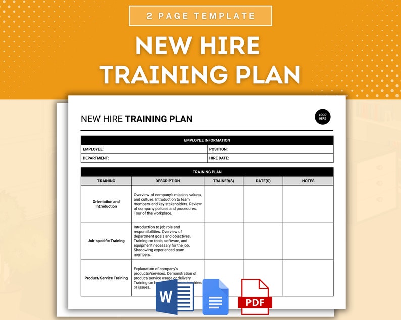 New Hire Training Plan, Employee Orientation Guide, Employee Onboarding Program, New Team Member Training Outline, Training Schedule Plan image 1