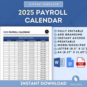 2025 Payroll Calendar, Biweekly, Weekly, Semi-Monthly, Monthly Payroll Schedules, Compensation Calendar, Salary Payment, Payroll Cycle
