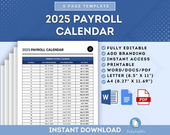 2025 Payroll Calendar, Biweekly, Weekly, Semi-Monthly, Monthly Payroll Schedules, Compensation Calendar, Salary Payment, Payroll Cycle