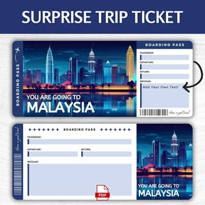 Printable Malaysia Surprise Gift Ticket, Editable Kuala Lumpur Boarding Pass, Printable Malaysia Getaway Pass, SEA Trip Gift Idea