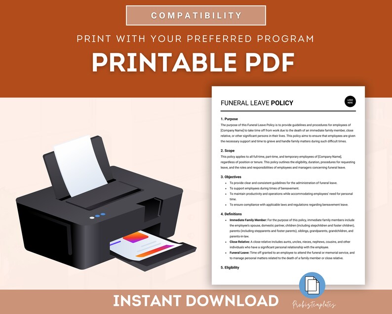 Funeral Leave Policy Template, Bereavement Leave Policy, Employee