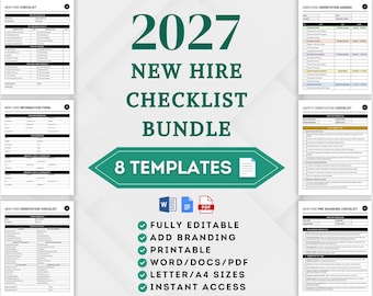 Paquete de listas de verificación para nuevos empleados, paquete de orientación para empleados, plantillas de incorporación de empleados, elementos esenciales de incorporación de empleados, seguridad en la incorporación