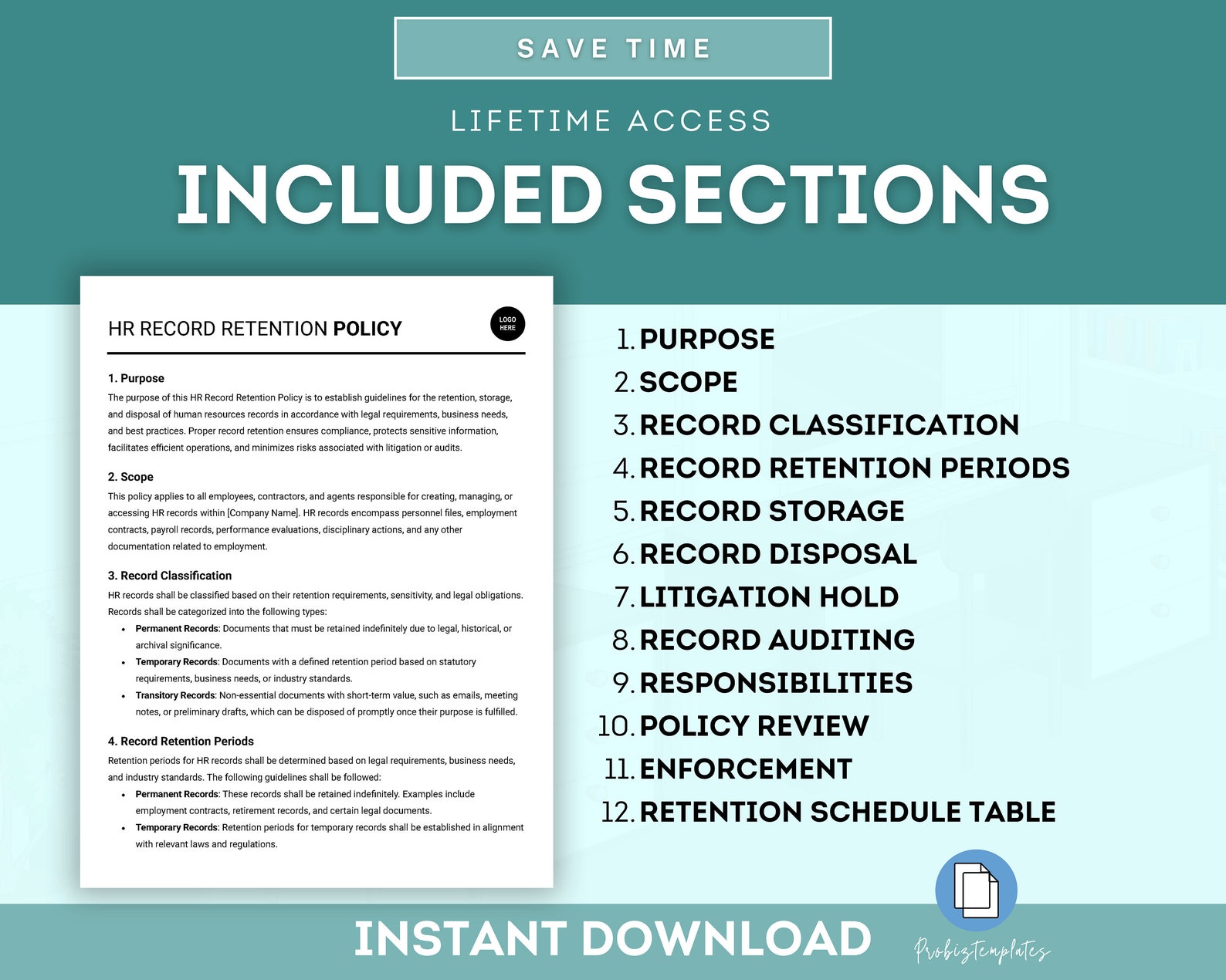 HR Record Retention Policy Template, Employee Document Retention, Human ...