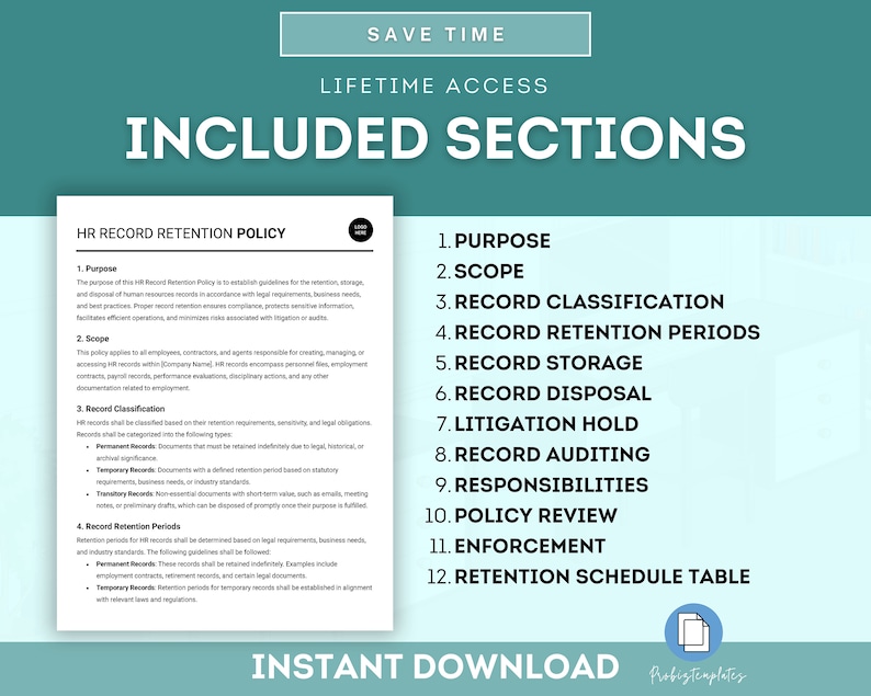 HR Record Retention Policy Template, Employee Document Retention, Human