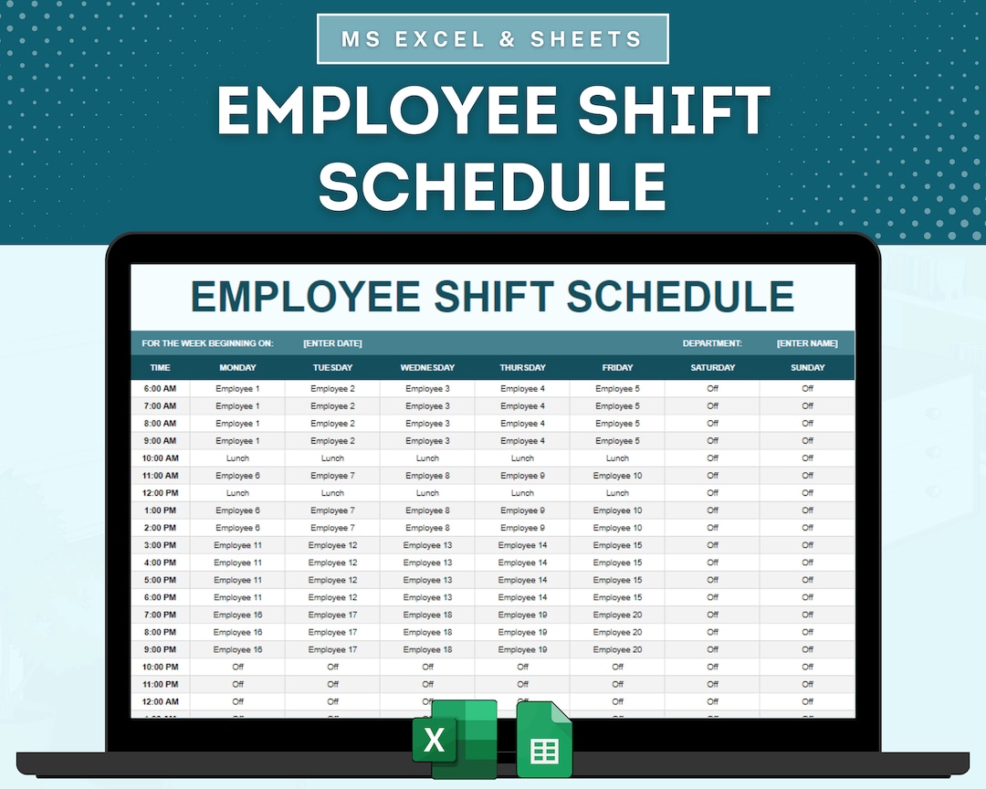 Employee Shift Schedule Spreadsheet, Work Schedule Template, Staff ...