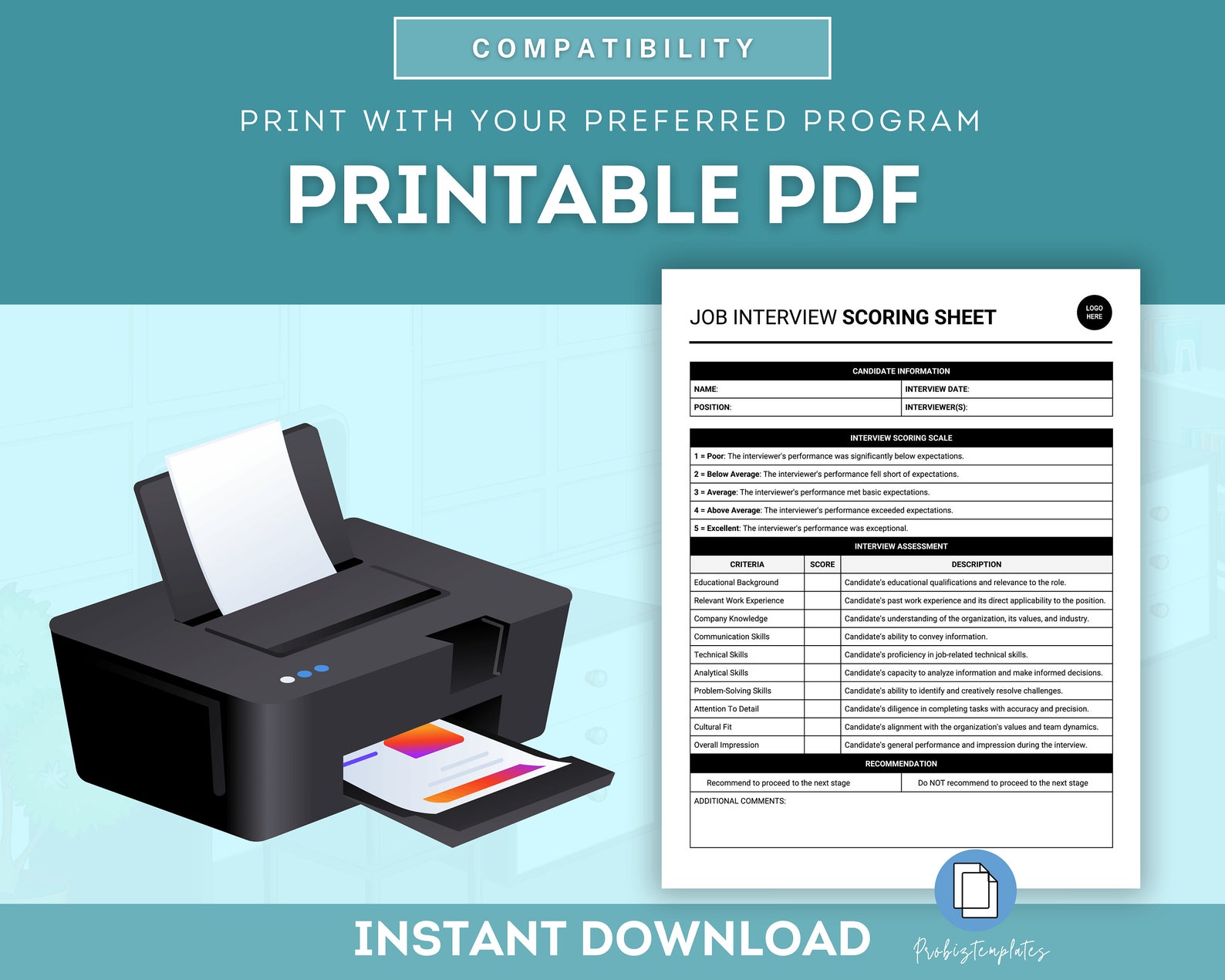 Job Interview Scoring Sheet Template, Human Resources Interview ...