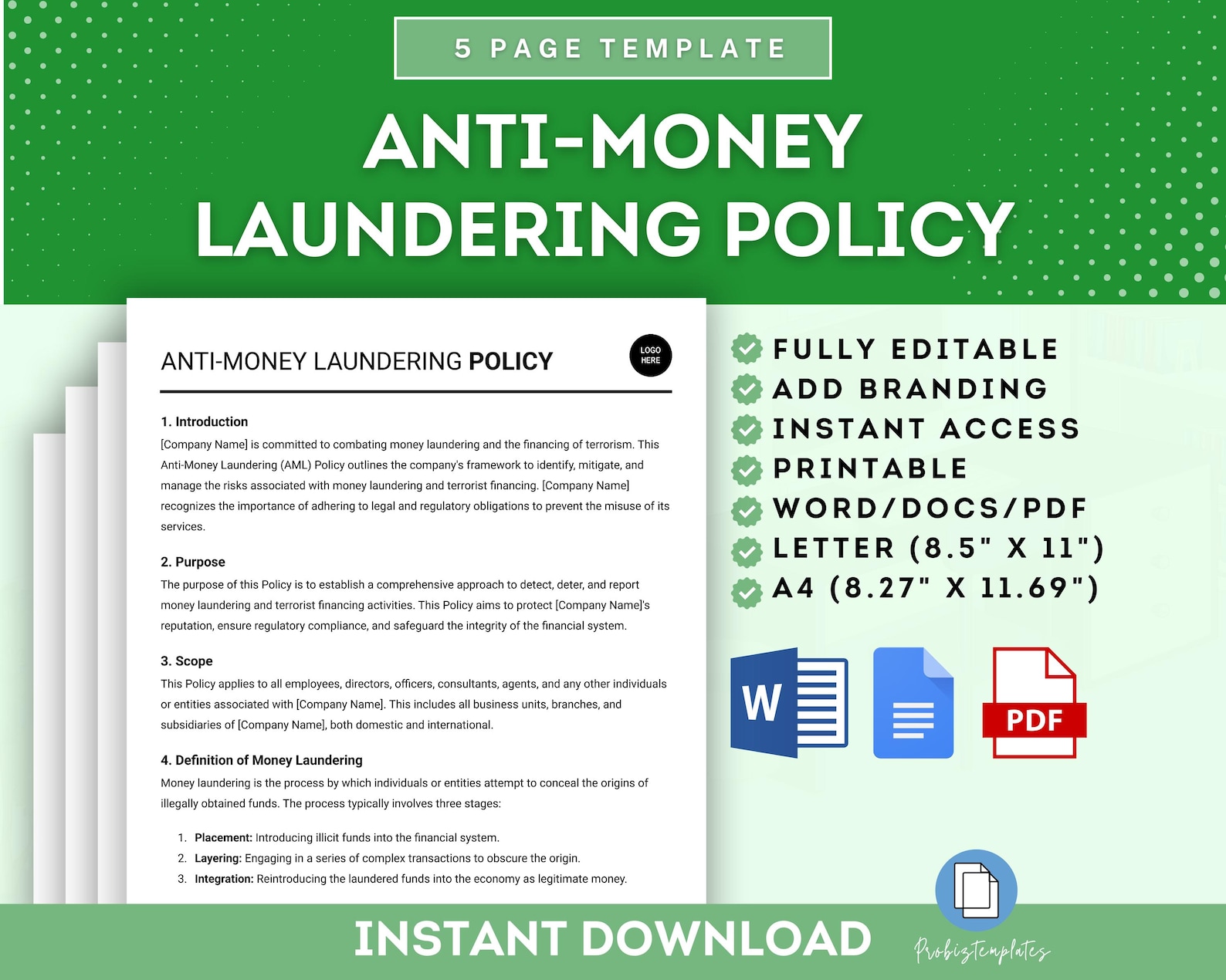 Antimoney Laundering Policy Template, AML Compliance Policy, Company
