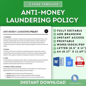 Vorlage für Anti-Geldwäsche-Richtlinien, AML-Compliance-Richtlinie, Richtlinien zur Anti-Geldwäsche des Unternehmens, Vorlage für AML-Verfahren und -Maßnahmen