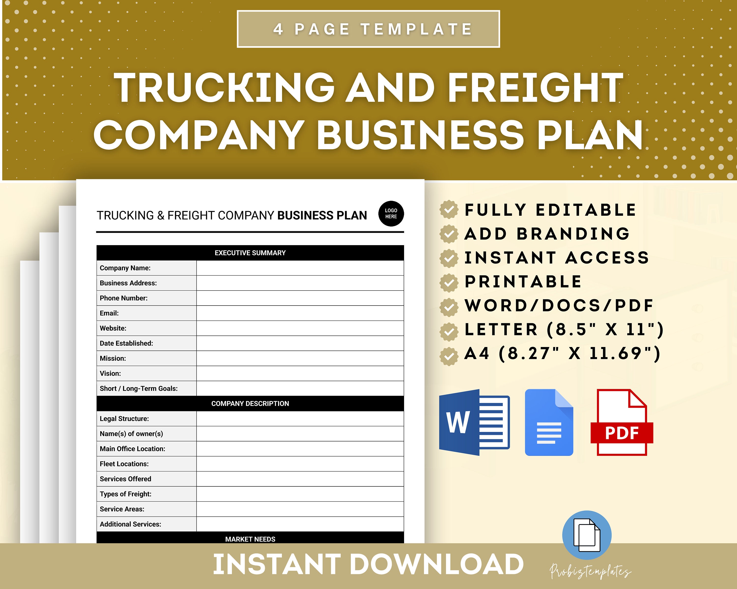 Trucking and Freight Company Business Plan Template, Freight Business ...