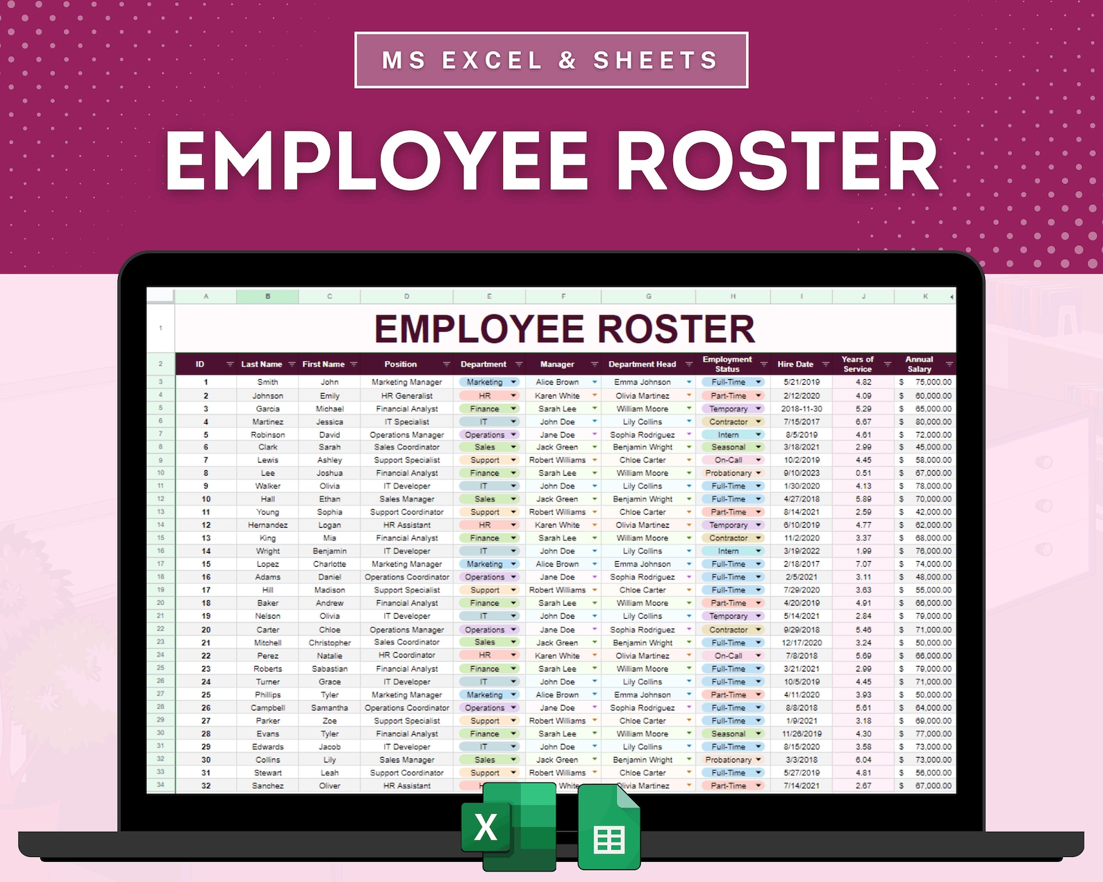 Employee Roster Template, Staff Database Template, Personnel Records ...