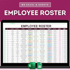 Employee Roster Template, Staff Database Template, Personnel Records Repository Template, HR Database Microsoft Excel Google Sheets Template