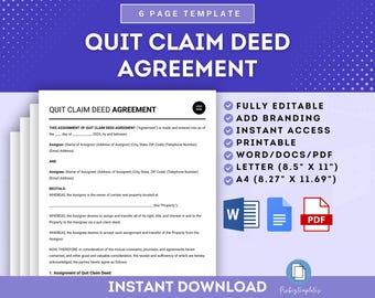 Quit Claim Deed Agreement, Property Quit Claim Deed Agreement, Real Estate Quit Claim Deed, Quit Claim Deed Form, Quit Claim Deed Document
