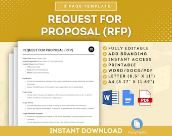 Request For Proposal Template, RFP, Proposal Solicitation Template, Bid Invitation Form, Contract Proposal Template, Business Project Bid