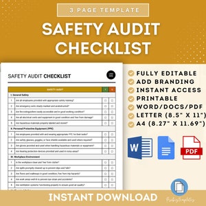 Workplace Safety Audit Checklist Template, Safety Inspection Form, Safety Evaluation Checklist, Safety Assessment Tool, Safety Review Guide