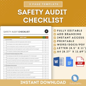 Workplace Safety Audit Checklist Template, Safety Inspection Form, Safety Evaluation Checklist, Safety Assessment Tool, Safety Review Guide