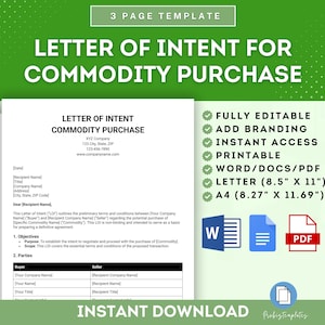 Modelo de Carta de Intenção para Compra de Commodities, Contrato de Compra de Commodities, Carta de Intenção de Compra, Carta de Transação de Commodities