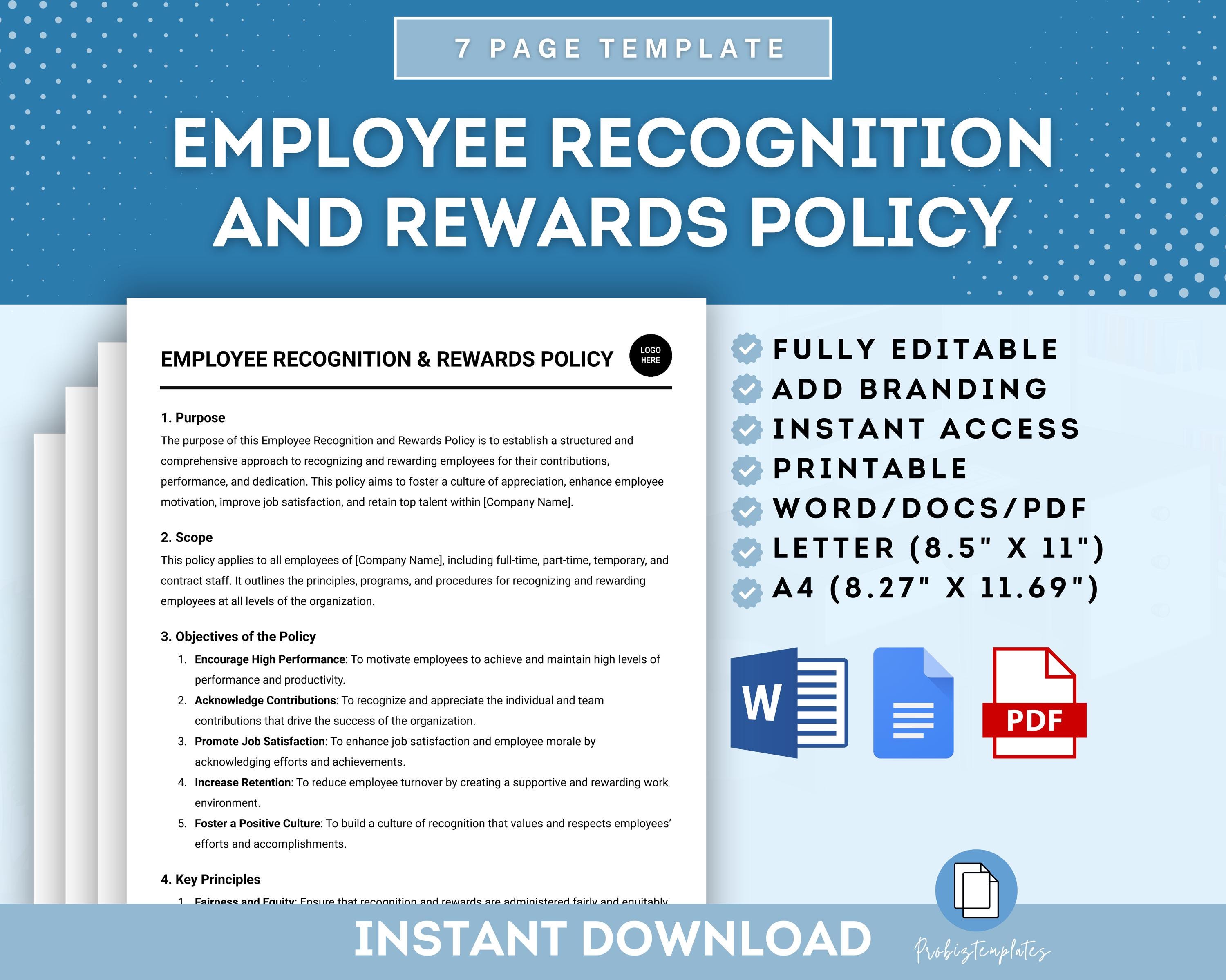Employee Recognition and Rewards Policy Template, Employee Appreciation ...
