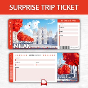 Printable Milan Surprise Gift Ticket, Editable Italy Boarding Pass, Printable Milan Vacation Boarding Pass, Editable Italy Trip Gift Ticket