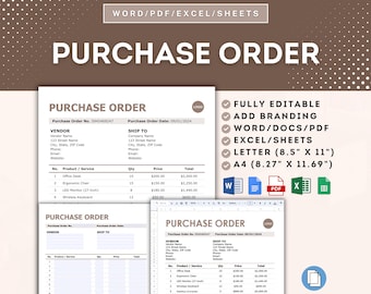 Plantilla de orden de compra para empresas, formulario de orden de compra personalizable para adquisiciones, plantilla de orden de compra para una gestión eficiente de pedidos