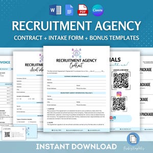 Recruitment Agency Contract Bundle, Staffing Agreement Template, Talent Sourcing Contract, Headhunter Service Contract, Client Intake Form