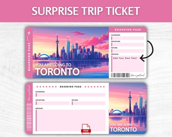 Printable Toronto Surprise Gift Ticket, Editable Canada Vacation Boarding Pass, Printable Toronto Getaway Pass, Canada Trip Gift Ticket