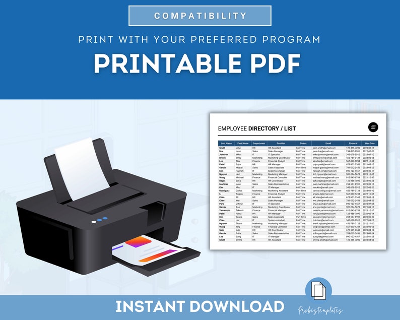 Emplyee List.pdf Employee List Template, Employee Directory, Staff Roster Template ...