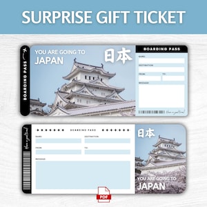 Printable Japan Surprise Gift Ticket, Editable Japan Boarding Pass, Printable Japan Vacation Boarding Pass, Editable Tokyo Trip Gift Ticket