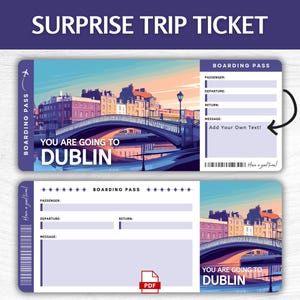 Printable Dublin Surprise Gift Ticket, Editable Ireland Vacation Boarding Pass, Printable Dublin Getaway Pass, Ireland Trip Gift Ticket