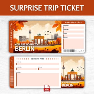 Printable Berlin Surprise Gift Ticket, Editable Germany Boarding Pass, Printable Berlin Vacation Boarding Pass, Editable Germany Trip Ticket