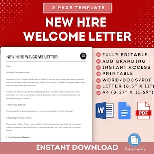 Plantilla de carta de bienvenida para nuevos empleados, kit de bienvenida para nuevos empleados, carta de bienvenida al equipo, carta de bienvenida para nuevos empleados, carta de bienvenida de incorporación