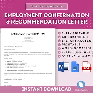 Plantilla de confirmación de empleo y carta de recomendación, carta de confirmación de empleo, carta de confirmación y recomendación de empleo