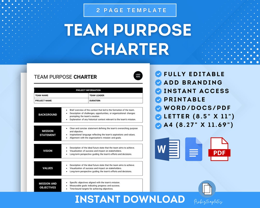 Team Purpose Charter Template Project Charter Template Team Mission