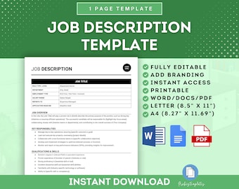 Job Description Template, Job Description Form, Employee Onboarding, Job Template, HR Forms, Job Summary Form, Editable Job Description Form