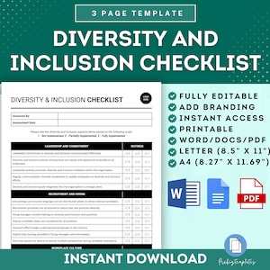 Checkliste für Vielfalt und Inklusion, Prüfung der Vielfalt und Inklusion am Arbeitsplatz, Prüfung der Gleichstellung am Arbeitsplatz, Bewertungsbogen für Vielfalt