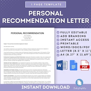Plantilla de carta de recomendación personal, carta de referencia de carácter, carta de referencia personal, plantilla de carta de respaldo personal