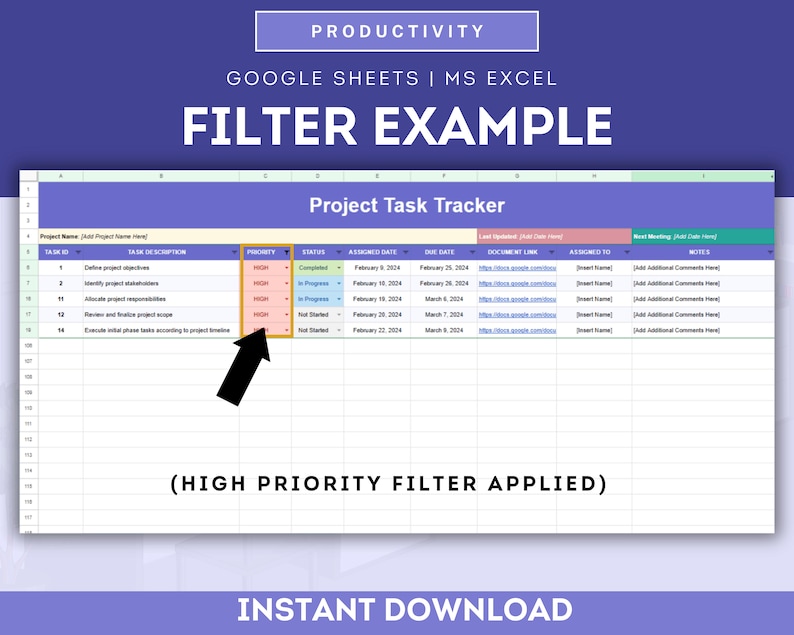 Project Task Tracker Spreadsheet, Project Management Tool, Project ...
