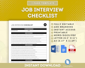 Modèle de liste de contrôle pour un entretien d'embauche, processus d'entretien d'embauche, guide de préparation à l'entretien d'embauche, guide d'entretien d'embauche pour le candidat, procédure de recrutement RH