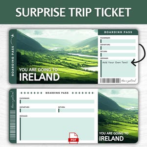 Printable Ireland Surprise Gift Ticket, Editable Dublin Vacation Boarding Pass, Printable Ireland Getaway Pass, Ireland Trip Gift Ticket