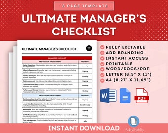Ultimate Manager&#39;s Checklist Template, Manager Comprehensive Task List, Manager&#39;s Essential Duties Checklist, Complete Managerial Checklist