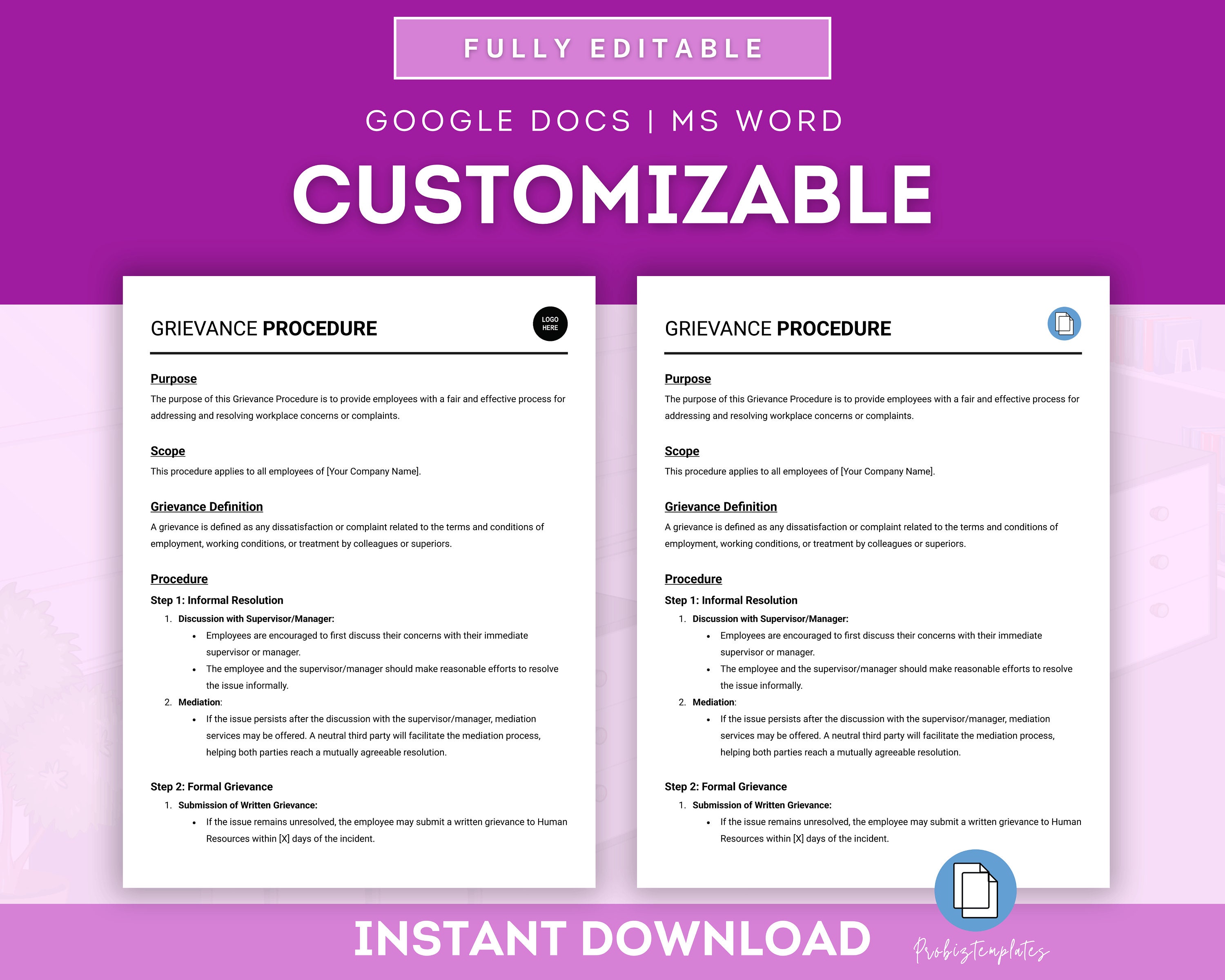 Workplace Grievance Procedure Template, Grievance Procedure Policy ...
