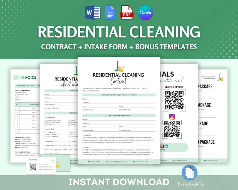Residential Cleaning Contract Bundle, Home Cleaning Agreement Template ...