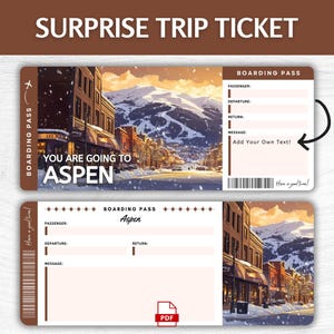 Biglietto regalo a sorpresa Aspen stampabile, carta d'imbarco modificabile per il Colorado, carta d'imbarco stampabile per le vacanze ad Aspen, biglietto per una vacanza sugli sci negli USA