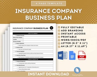 Insurance Company Business Plan Template, Comprehensive Insurance Business Plan Template, Insurance Agency Startup Plan Template