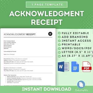 Acknowledgment Receipt, Goods And Services Acknowledgment, Receipt Of Goods And Services, Small Business Receipt Document, Customer Order