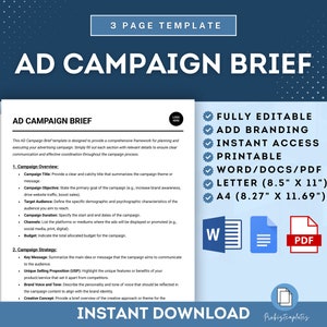 Ad Campaign Brief Template, Marketing Campaign Blueprint, Promotional Campaign Planner, Advertising Strategy Outline, Campaign Roadmap