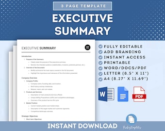 Executive Summary Template, Business Executive Summary, Company Overview Template, Project Summary Template, Business Plan Executive Summary