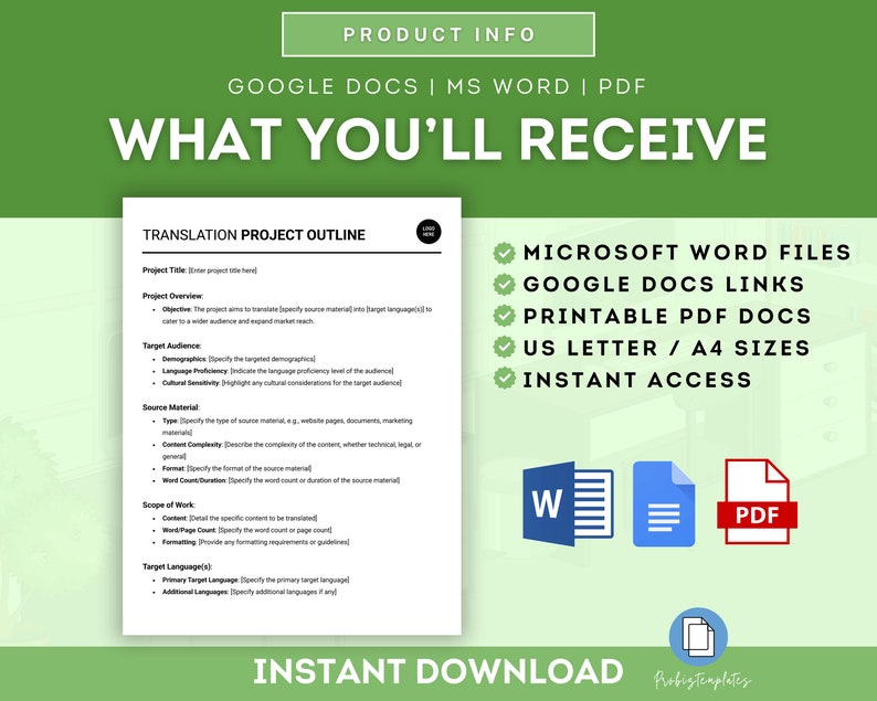 Translation Project Outline Template, Freelance Translator Language ...