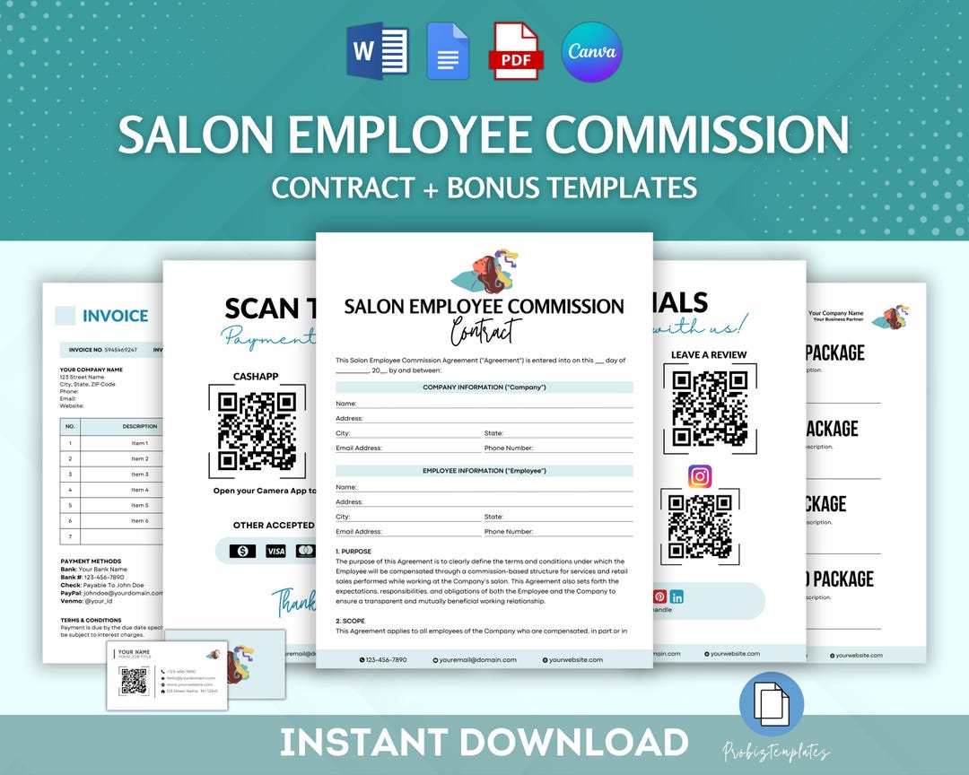 Salon Employee Commission Contract Bundle, Staff Commission Template ...