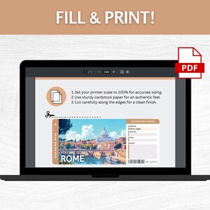 Printable Rome Surprise Gift Ticket, Editable Italy Boarding Pass ...
