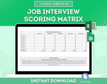 Job Interview Scoring Sheet Microsoft Excel Google Sheets Template, Interview Scoring Guide, HR Interview Evaluation, Interview Assessment